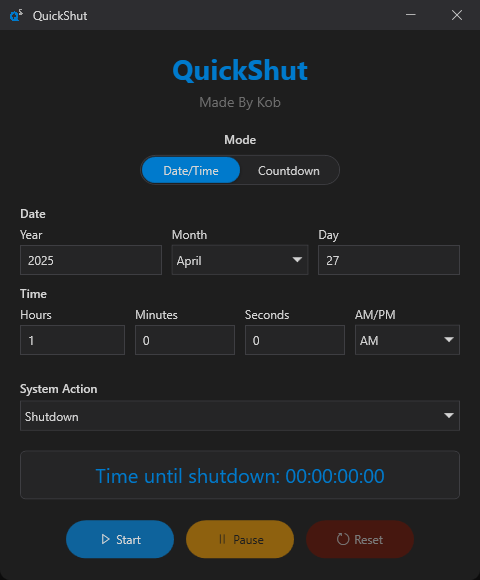 QuickShut Application Screenshot